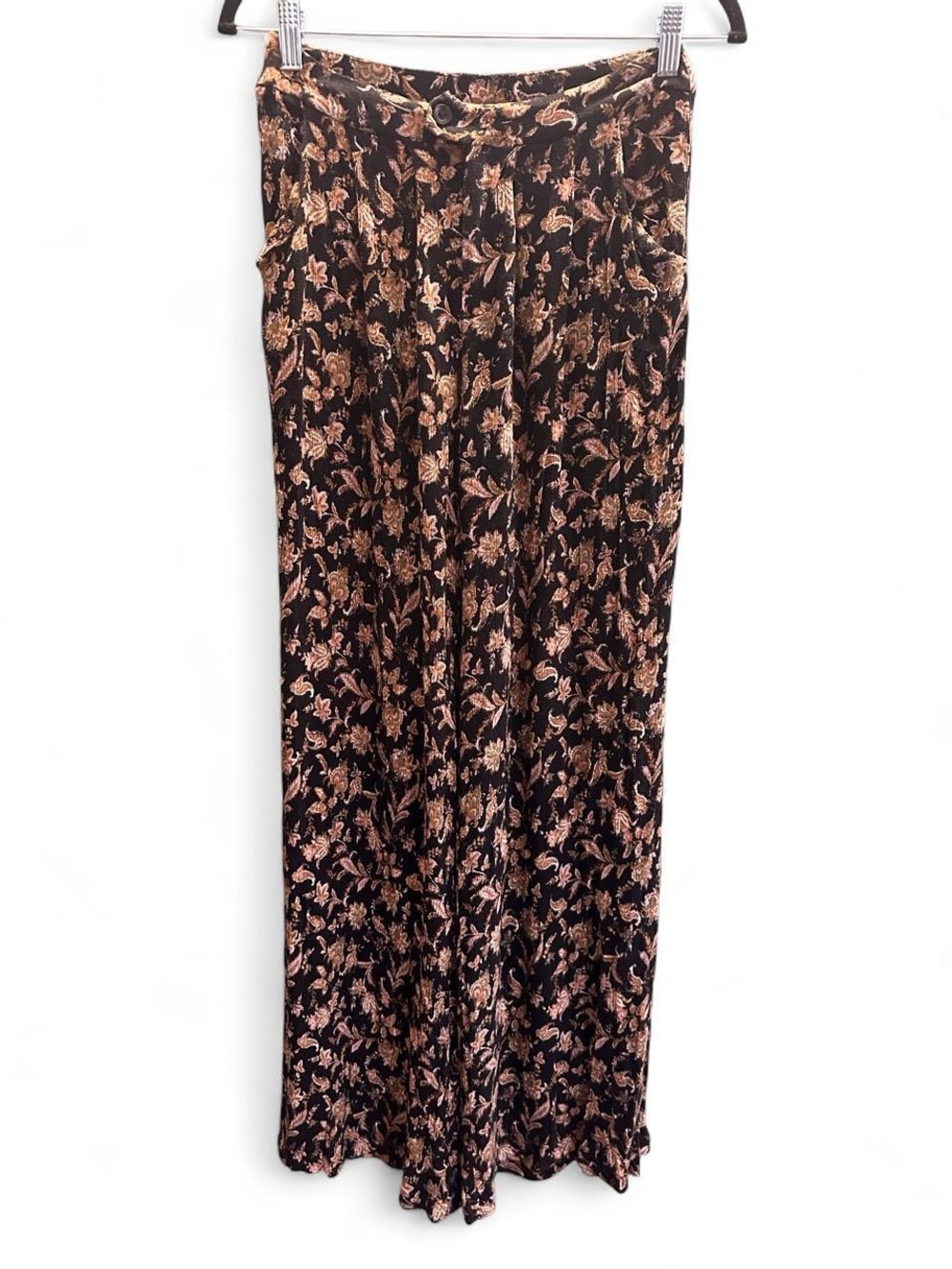 Shop Stevie Black Floral Paisley Rayon Wide Leg Pants Size S